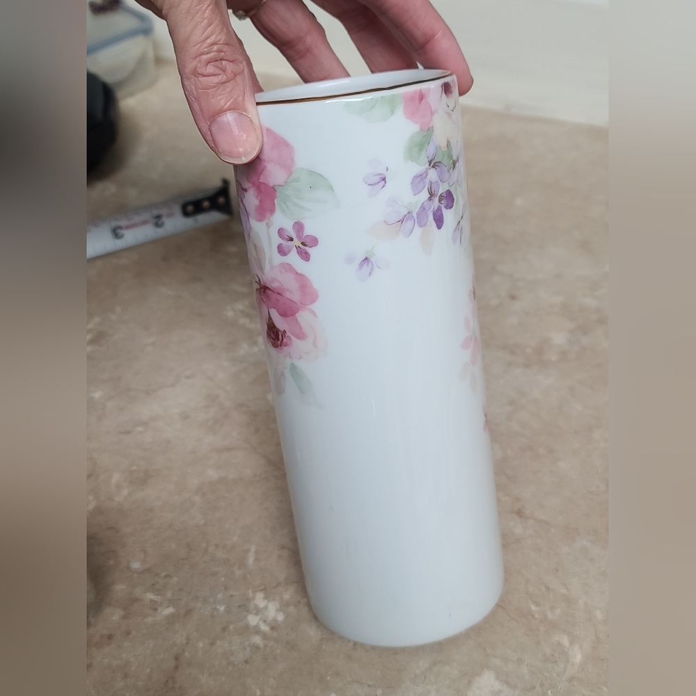 Otagiri  Floral Ceramic Vase Pink and Purple Vintage, Tall - Picture 4 of 9